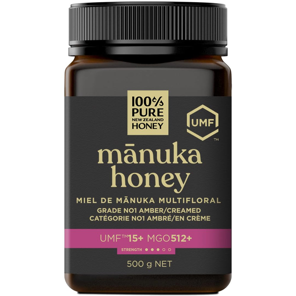 100% Pure New Zealand Honey Manuka UMF15 jar, smooth texture and premium flavor.