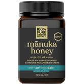 100% Pure New Zealand Honey Manuka UMF20+ bottle highlights smooth texture for daily use