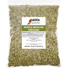 1400S Spices Mexican oregano 1lb bag with authentic aroma for tacos and enchiladas.