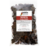 1400S SPICES Morita chipotle peppers in a heat-sealed bag for authentic flavor.