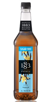 1883 MAISON ROUTIN vanilla syrup bottle close-up for zero-calorie daily beverages.