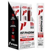 1st Phorm Meat Sticks Teriyaki front label shows glaze and 18g protein per serving.