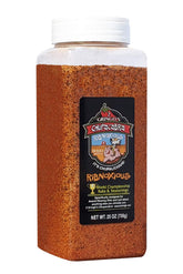 2 Gringos Chupacabra Ribnoxious Rub 25oz bottle on counter ready for seasoning