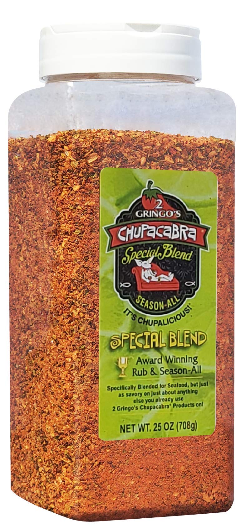 2 Gringos Chupacabra Special Blend Seasoning bottle front label boosts seafood flavor with citrus lift