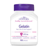 21st Century Gelatin bottle front highlights daily capsule for hair, skin, and nails