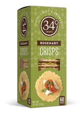 34 Degrees Rosemary Crisps pack shot, a light, crispy snack ideal for entertaining.
