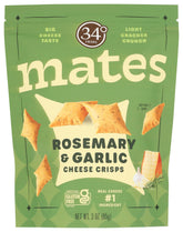 34 Degrees Rosemary and Garlic Cheese Crisps Mates bag front, party-ready snack