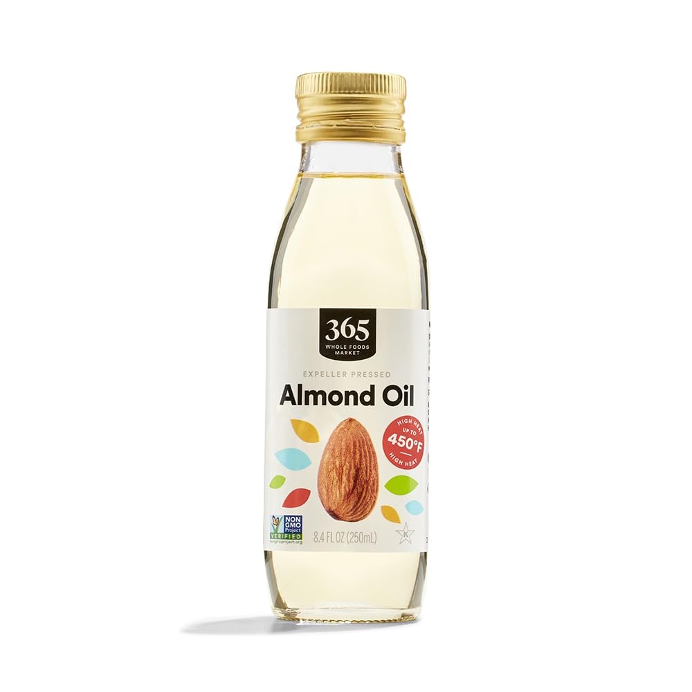 365 by Whole Foods Market almond oil bottle closeup for high-heat cooking flavor