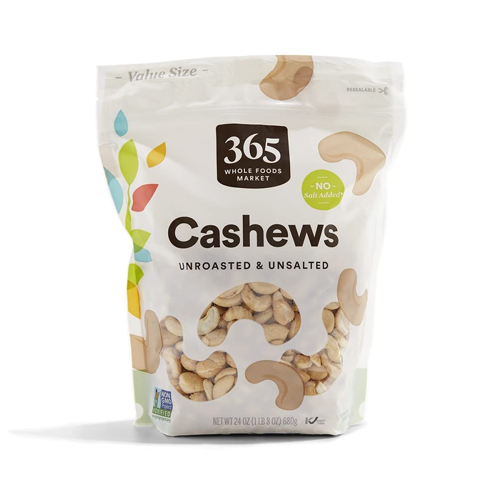 365 by Whole Foods Market cashews unsalted unroasted; perfect for snacking.