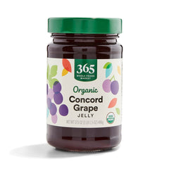 365 by Whole Foods Market Concord Grape Jelly jar ideal for toast and sandwiches.