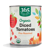 365 by Whole Foods Market fire-roasted diced tomatoes can label front for quick cooking.