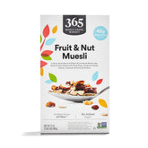 365 by Whole Foods Market Fruit & Nut Muesli bowl with fiber-rich grains and dried fruits.