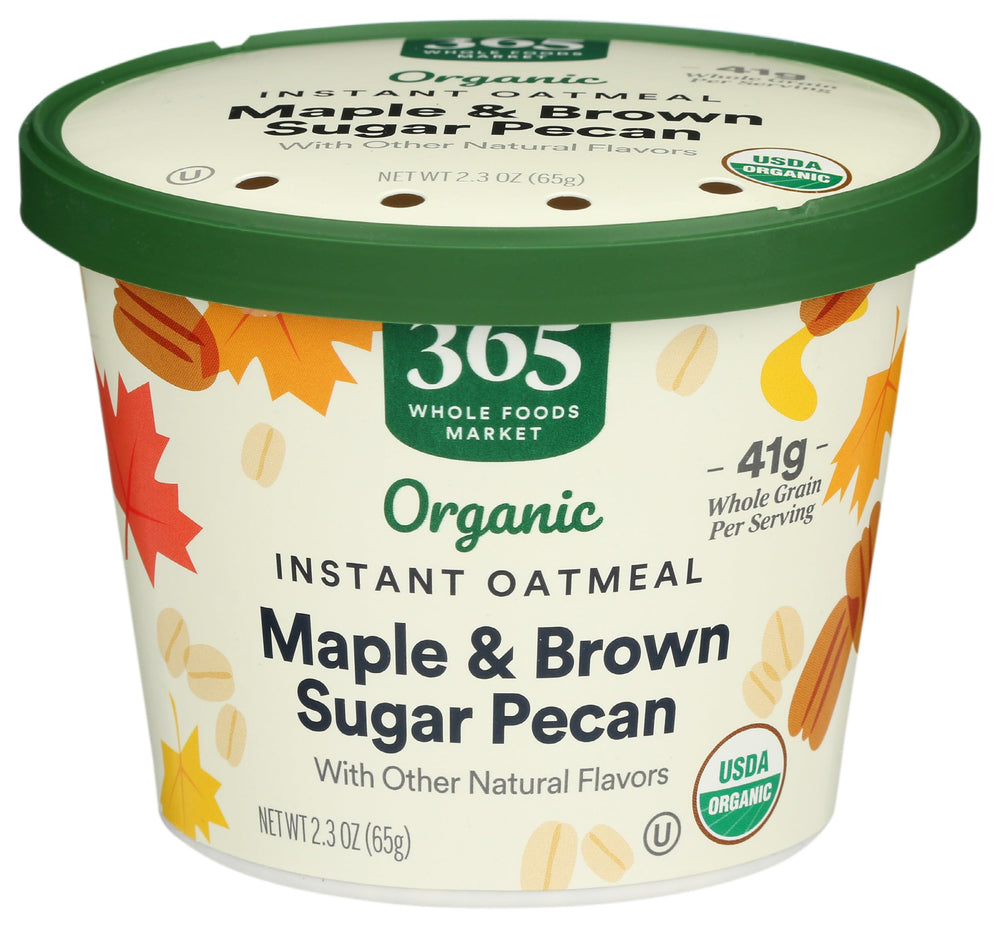 365 by Whole Foods Market maple brown sugar pecan oatmeal pack highlighting organic ingredients for quick breakfast