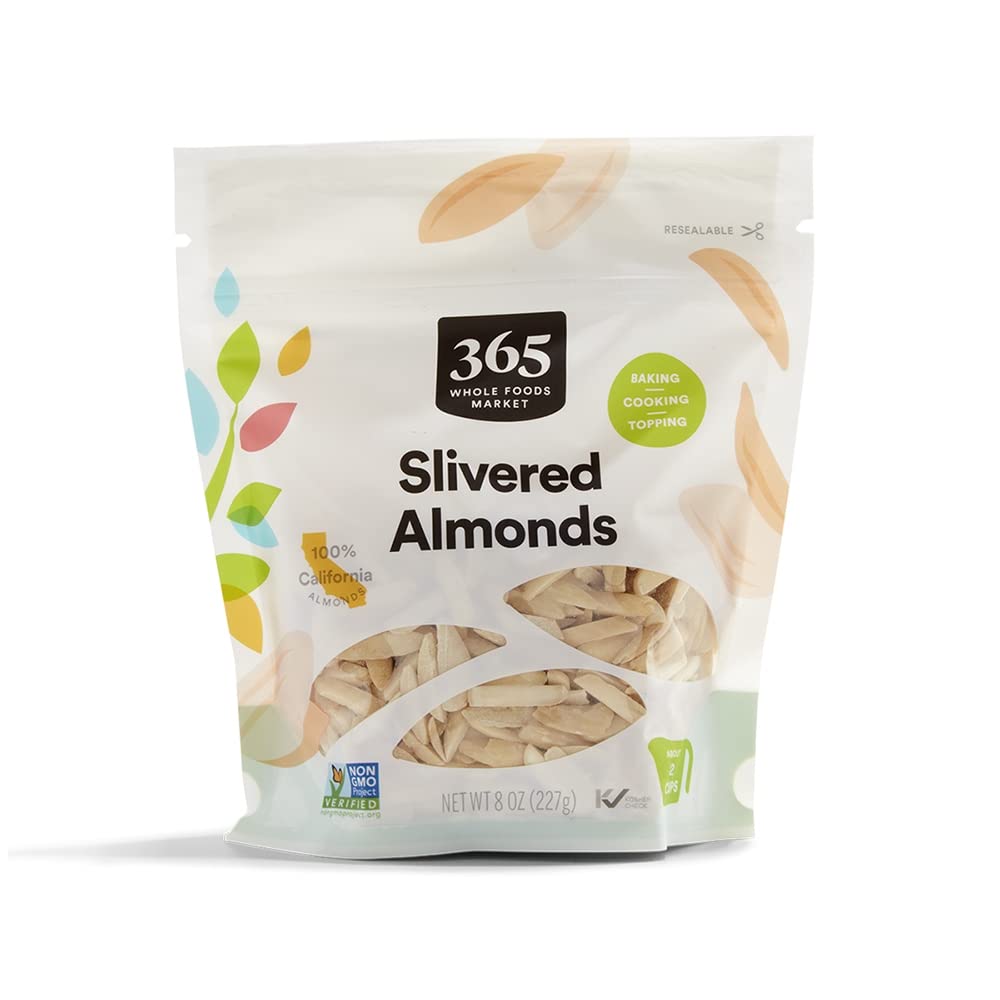 365 by Whole Foods Market blanched slivered almonds in a bag for baking.