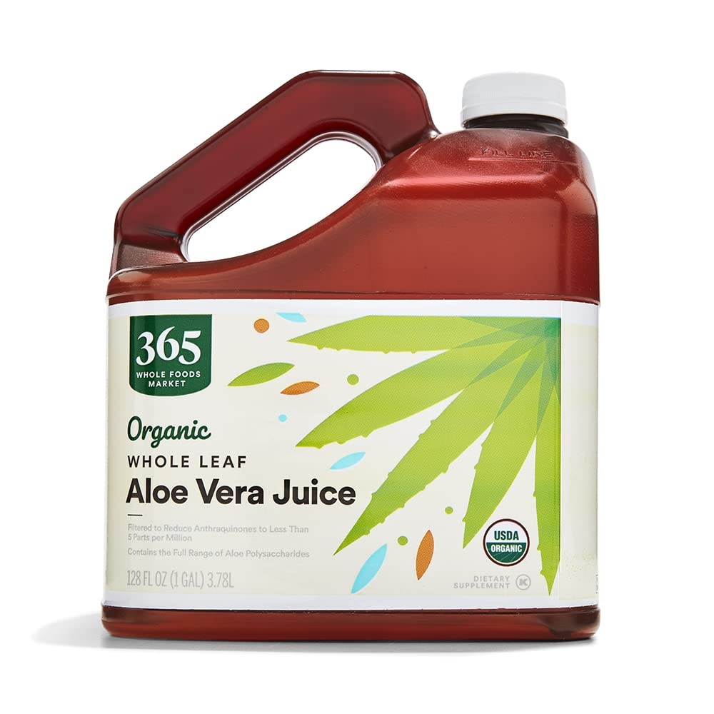 365 by Whole Foods Market aloe vera juice bottle, ideal for smoothies and daily hydration.