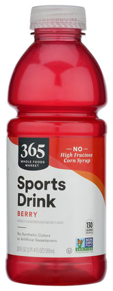365 by Whole Foods Market Berry Sports Drink bottle shows natural berry flavor for active hydration
