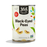 365 by Whole Foods Market blackeye peas no salt added can front, ready to use in quick meals