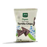 365 by Whole Foods Market blue corn tortilla chips crisp pack showing bold color and crunch.