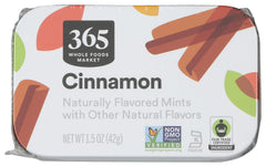365 by Whole Foods Market cinnamon mints front package showing natural cinnamon flavor