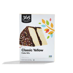 365 by Whole Foods Market classic yellow cake mix dry ingredients in bowl, ready to mix.