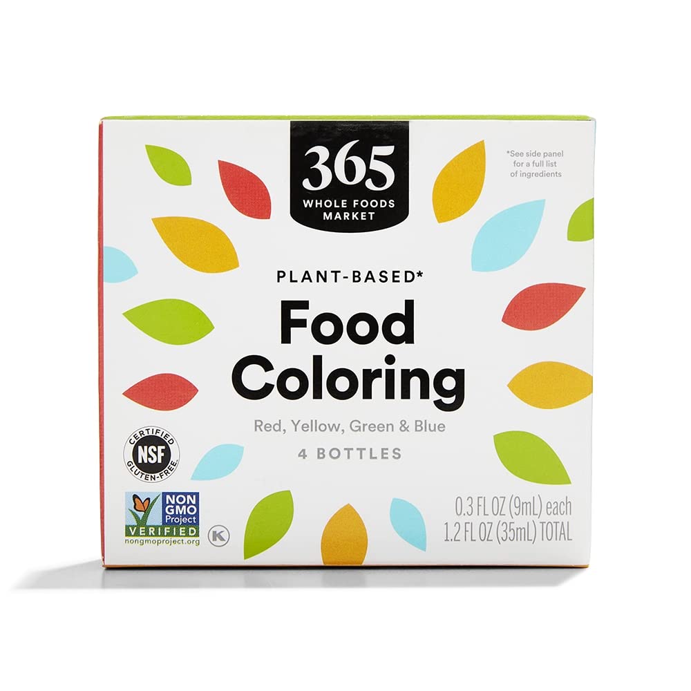 365 by Whole Foods Market plant-based coloring red bottle for vibrant cookies.