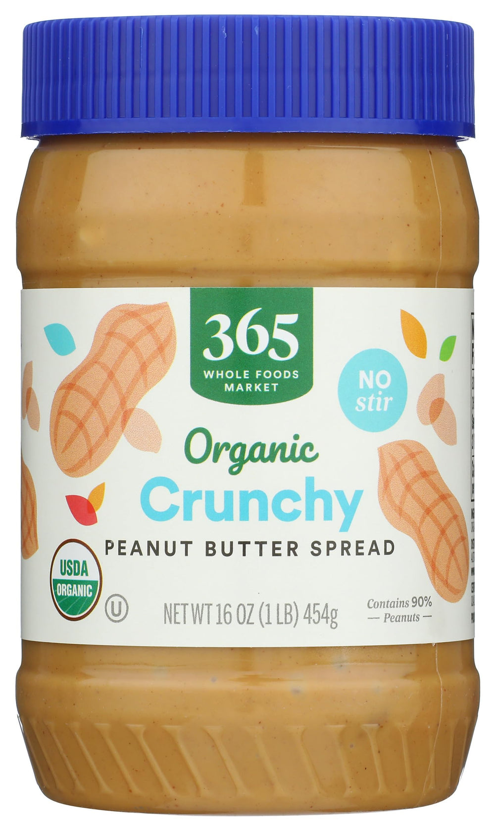 365 by Whole Foods Market crunchy peanut butter spread with real peanut pieces, ideal for sandwiches.
