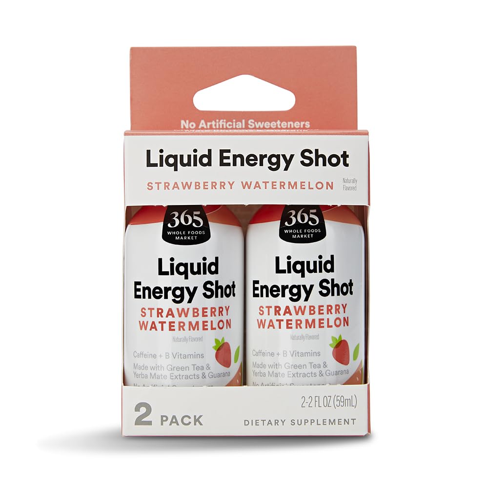 365 by Whole Foods Market energy shot duo front view, strawberry watermelon flavor for on-the-go energy.