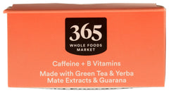 365 energy shot duo label close-up, highlighting clean ingredients and strawberry watermelon flavor.