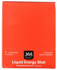 365 by Whole Foods Market Energy Shot label closeup emphasizes zero artificial preservatives