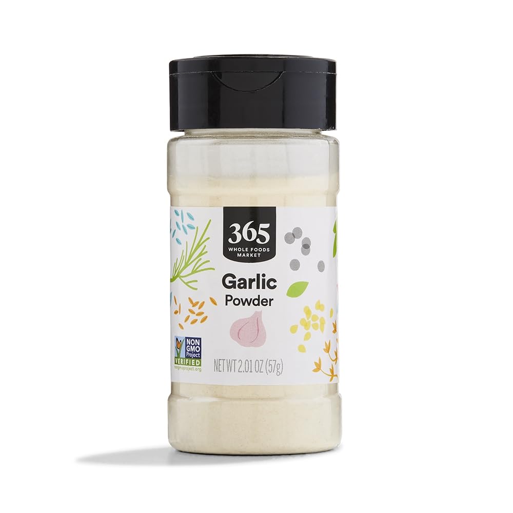 365 by Whole Foods Market garlic powder container, boosting savory flavor without artificial additives.