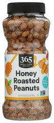 365 by Whole Foods Market honey roasted peanuts jar front, convenient snack option.