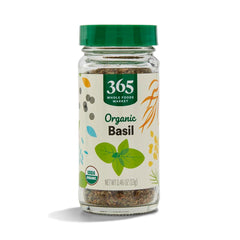 365 by Whole Foods Market Organic Basil jar close-up highlights fresh aroma for quick cooking