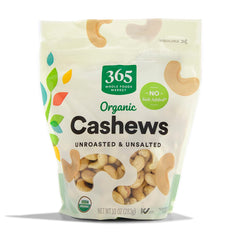 365 by Whole Foods Market organic cashews 10-ounce pack front for healthy snacking.