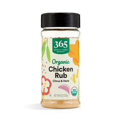 365 by Whole Foods Market Organic Chicken Spice Rub bottle ready for flavorful chicken.