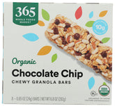 365 by Whole Foods Market Organic Chocolate Chip Chewy Granola Bars package front, convenient on-the-go snack.