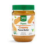 365 by Whole Foods Market organic creamy peanut butter jar for spreads and recipes.