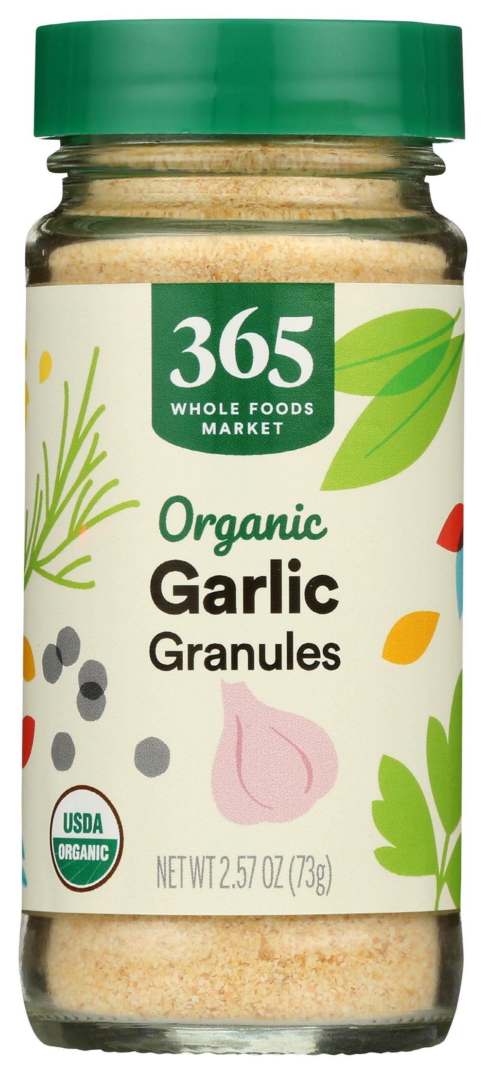 365 by Whole Foods Market Organic Garlic Granules jar front view for quick seasoning