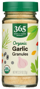 365 by Whole Foods Market Organic Garlic Granules jar front view for quick seasoning