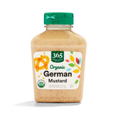 365 by Whole Foods Market organic German mustard bottle with label adds tangy flavor to sandwiches.