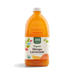 365 by Whole Foods Market Organic Mango Lemonade bottle pouring with refreshing mango flavor for warm days