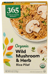 365 by Whole Foods Market Organic Mushroom and Herb Rice Pilaf packaging showing a convenient, ready-to-heat side.