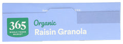 365 by Whole Foods Market organic raisin granola packaging showcasing clean ingredient label
