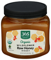 365 by Whole Foods Market organic raw wildflower honey bottle front view for baking flavor.