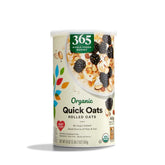 365 by Whole Foods Market organic rolled quick oats packaging—simple pantry staple for quick breakfasts.
