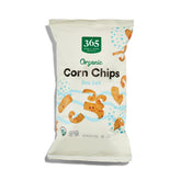365 by Whole Foods Market organic sea salt corn chips pack shot for snacking.