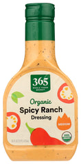 365 by Whole Foods Market Organic Spicy Ranch Dressing bottle front view, creamy texture for salads