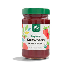 365 by Whole Foods Market organic strawberry spread jar highlighting rich fruit flavor for breakfast