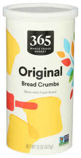 365 by Whole Foods Market Original Bread Crumbs in a 15 oz pack, ideal for crispy coatings.