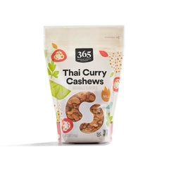 365 by Whole Foods Market Thai Curry Cashews in a resealable bag for convenient snacking.