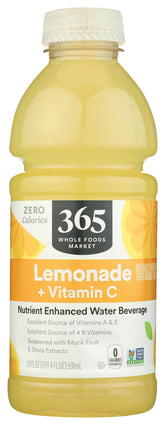 365 by Whole Foods Market lemon nutrient water bottle showing vitamin C for refreshing hydration.